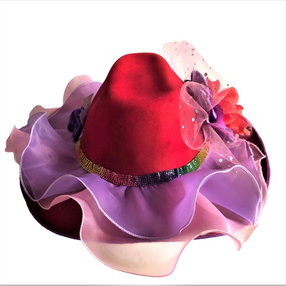 Handcrafted Fairy Vibe Red Gorgeous Tulle Ruffles Embellished Girls Hat NEW - Picture 2 of 6